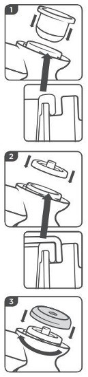 Diagram of how to assemble electric breast pump steps 1 - 7. Below is listed step by step actions on how to assemble