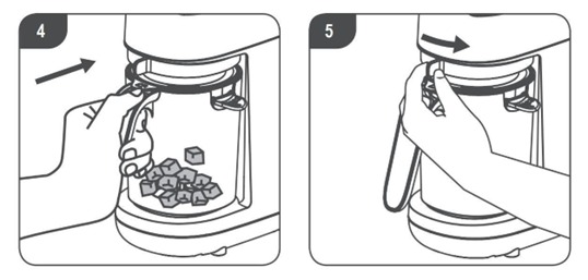 Steps 4 - 5 labeled diagram of how to set up Quick cook blender with in-depth steps labeled below